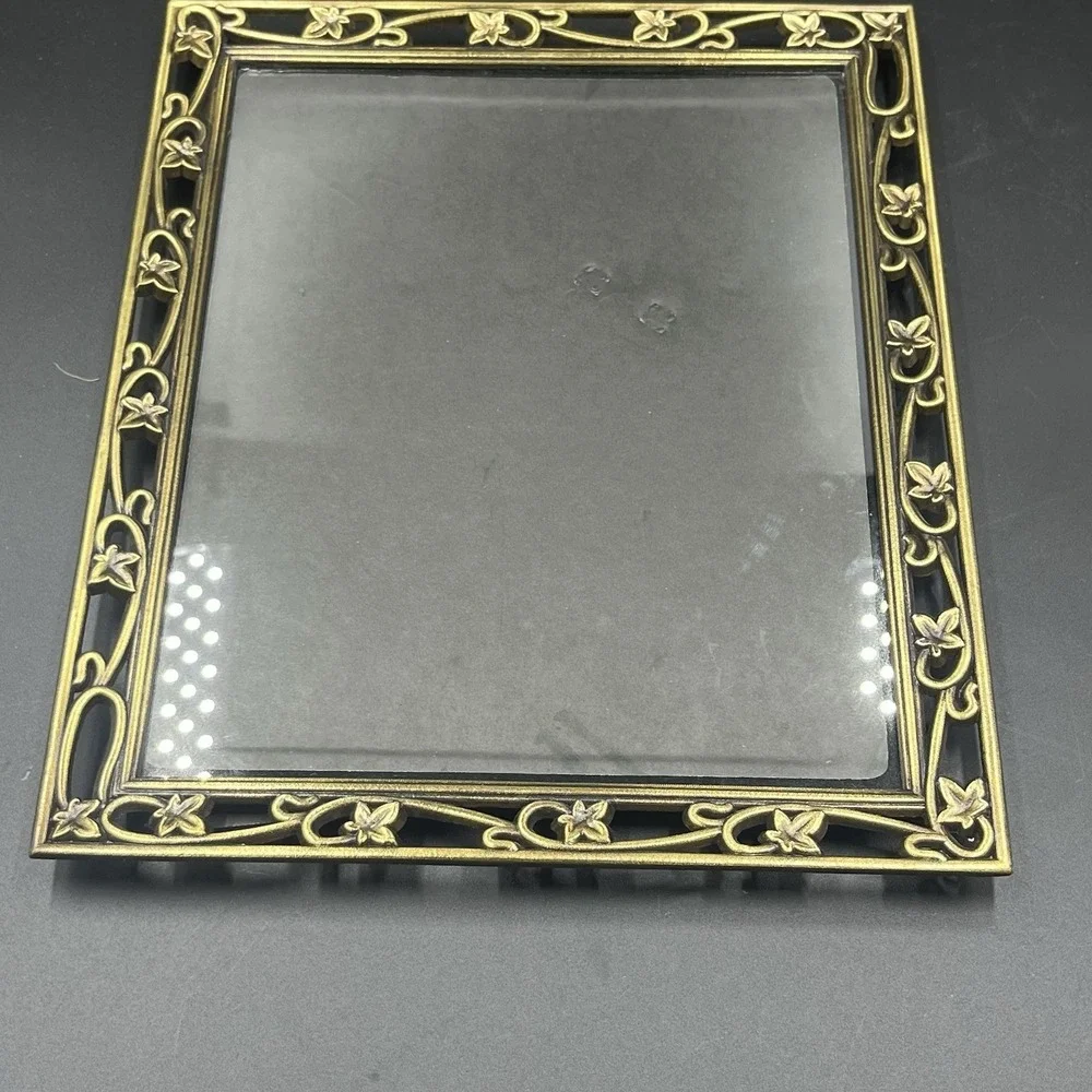 Vintage Brass Tone Metal Picture Frame with Filigree Ivy Vine Pattern 9 1/2 x 11